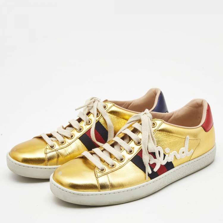 Gucci Leather Embroidered Blind For Love Ace Sneakers Size 37 Gucci |