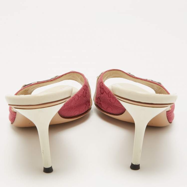 Pre Owned Gucci Pink GG Canvas Horsebit Slides Size 38.5  
