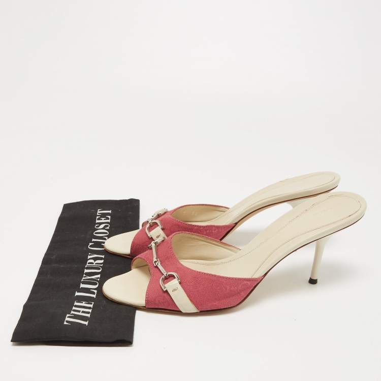 Pre Owned Gucci Pink GG Canvas Horsebit Slides Size 38.5  