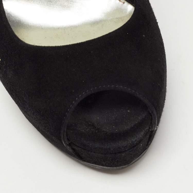 Pre Owned Gucci Black Suede Platform Pumps Size 37