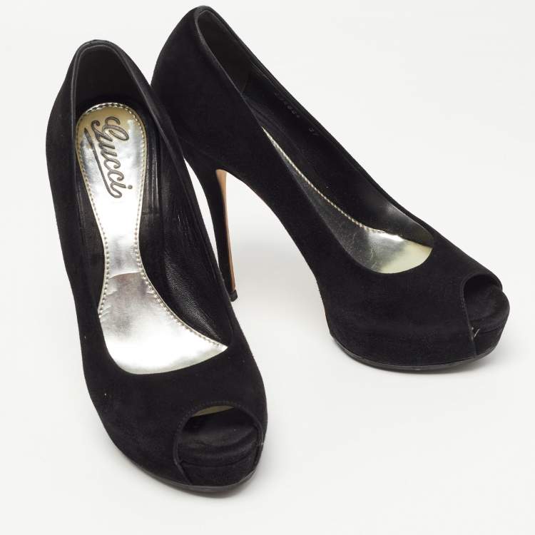 Pre Owned Gucci Black Suede Platform Pumps Size 37
