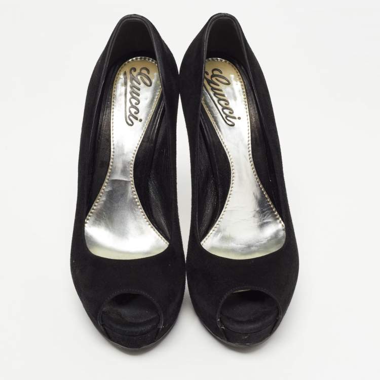 Pre Owned Gucci Black Suede Platform Pumps Size 37