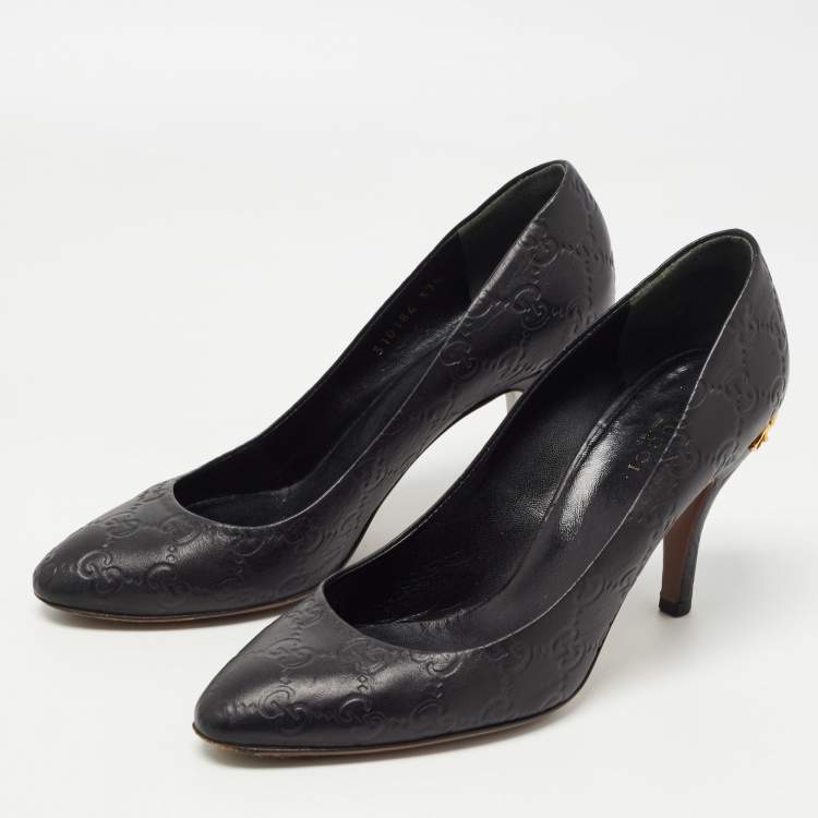 Pre Owned Gucci Black Guccissima Leather Horsebit Heel Pumps Size 37.5