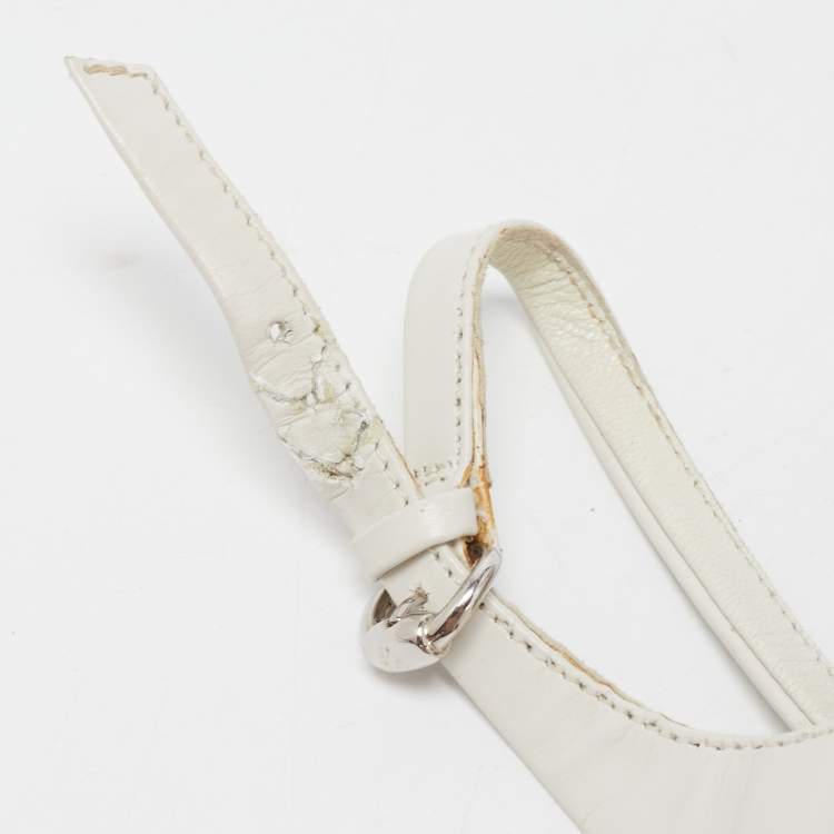 Pre Owned Gucci White Leather Wooden Wedge Slingback Sandals Size 38
