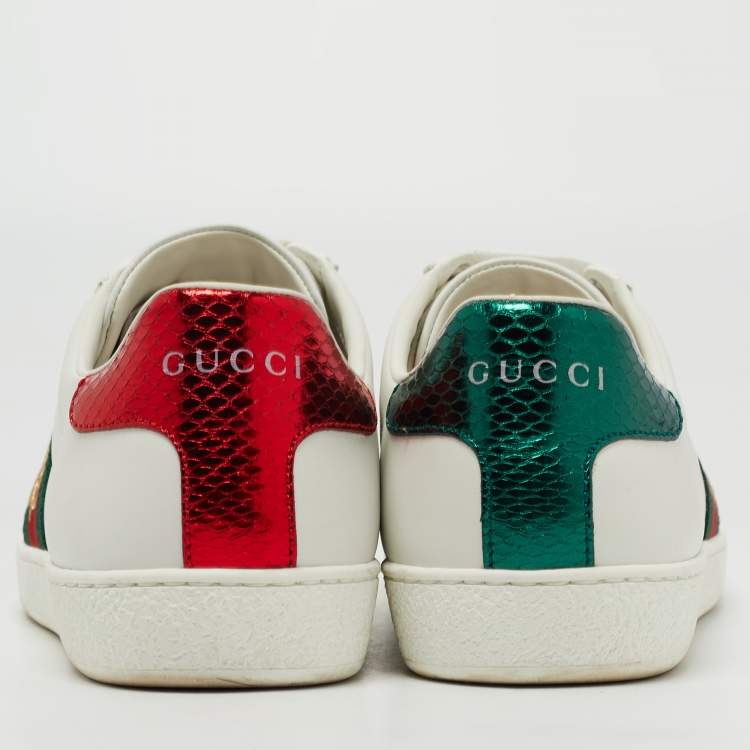 Pre Owned Gucci White Leather Embroidered Bee Ace Sneakers Size 36