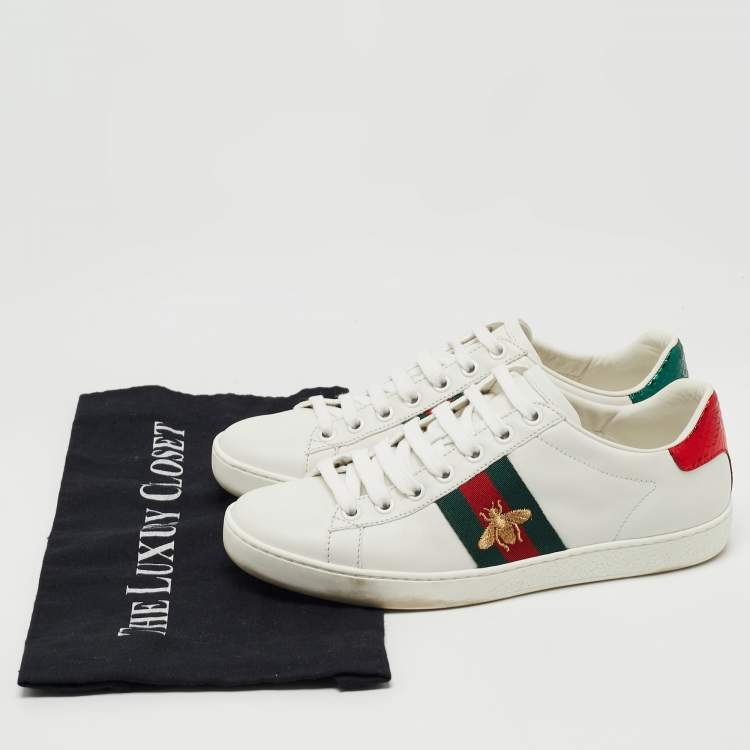 Pre Owned Gucci White Leather Embroidered Bee Ace Sneakers Size 36