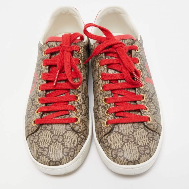 Pre Owned Gucci Brown Canvas and Leather Ace Sneakers Size 35