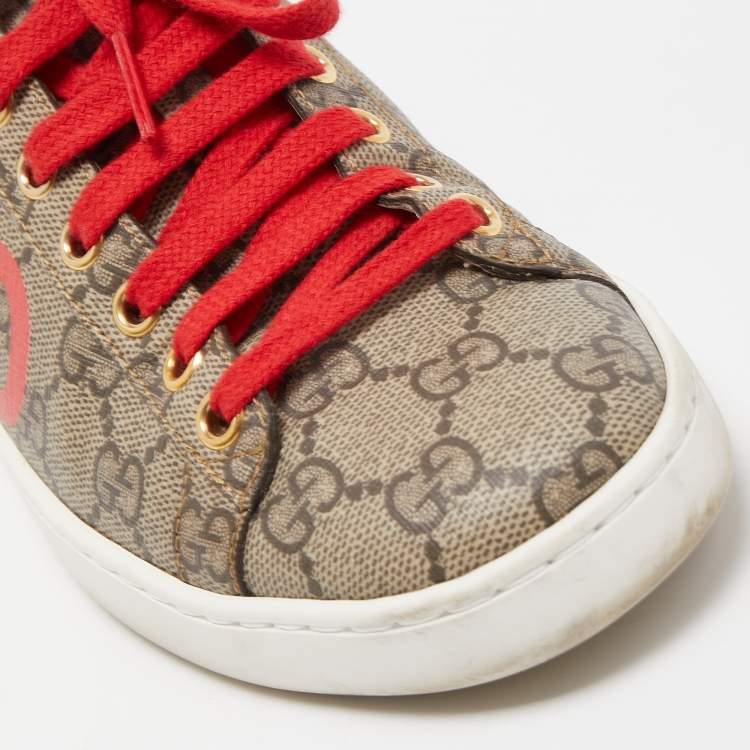 Pre Owned Gucci Brown Canvas and Leather Ace Sneakers Size 35