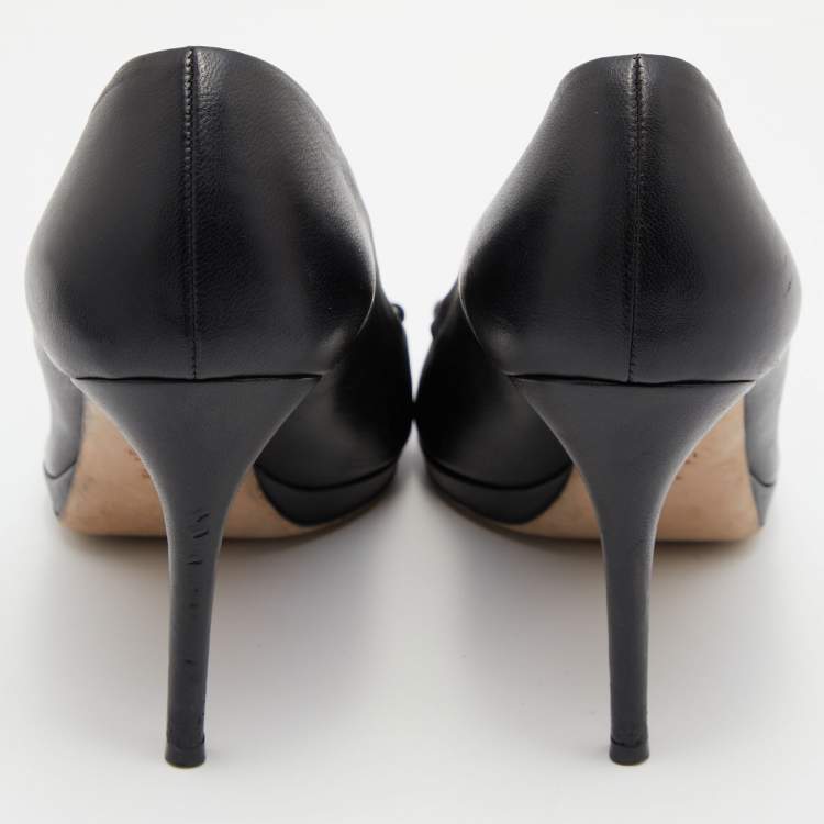 Pre Owned Gucci Black Leather Horsebit Peep Toe Platform Pumps Size 39.5 