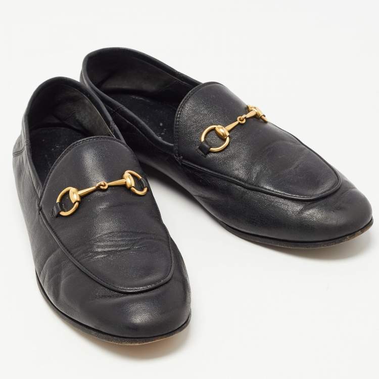 Pre Owned Gucci Black Leather Jordaan Loafers Size 39.5