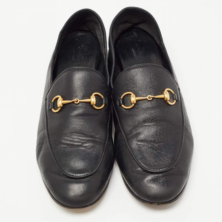 Pre Owned Gucci Black Leather Jordaan Loafers Size 39.5