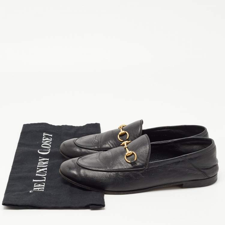 Pre Owned Gucci Black Leather Jordaan Loafers Size 39.5