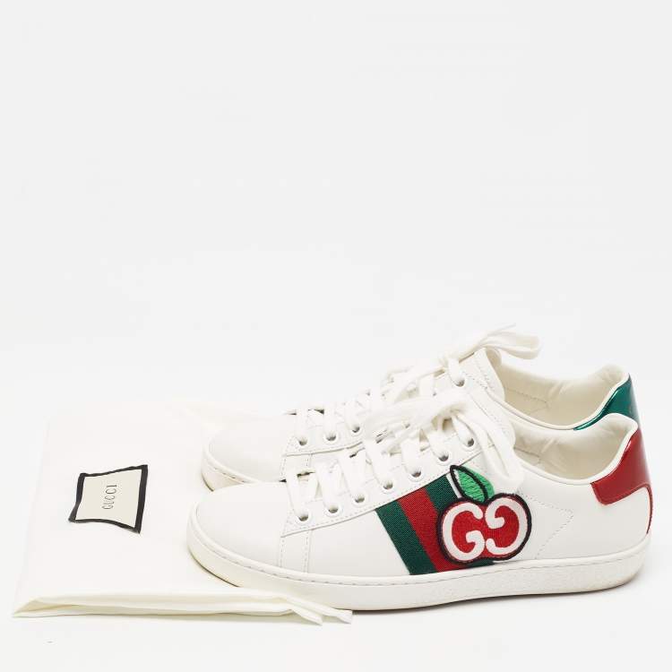Pre Owned Gucci White Leather GG Apple Applique Ace Sneakers Size 35