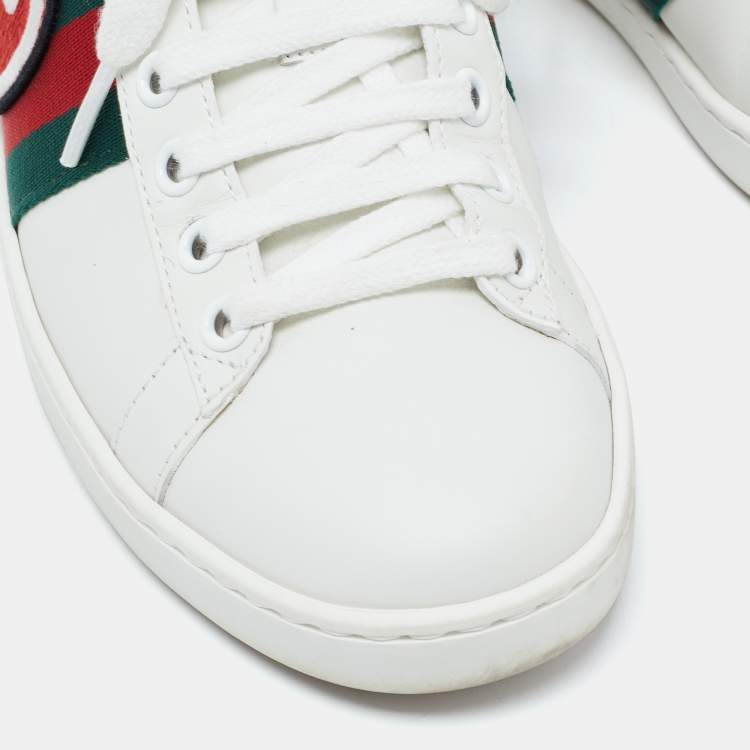Pre Owned Gucci White Leather GG Apple Applique Ace Sneakers Size 35