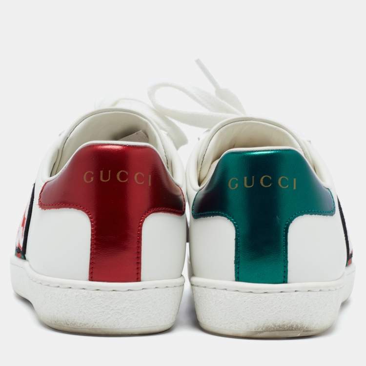 Pre Owned Gucci White Leather GG Apple Applique Ace Sneakers Size 35