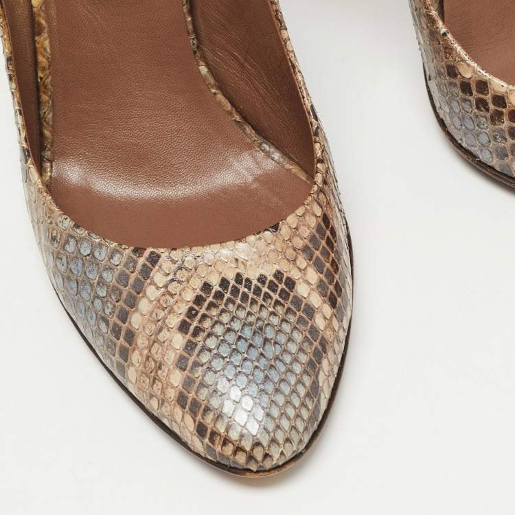 مملوكة مسبقًا Gucci Two Tone Python Leather Platform Pumps Size 36.5