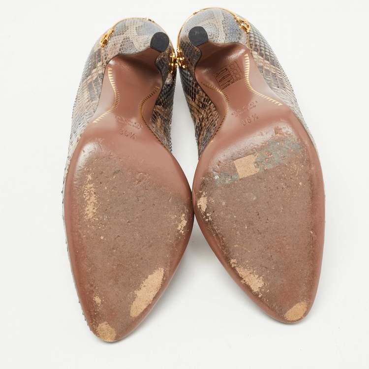 مملوكة مسبقًا Gucci Two Tone Python Leather Platform Pumps Size 36.5