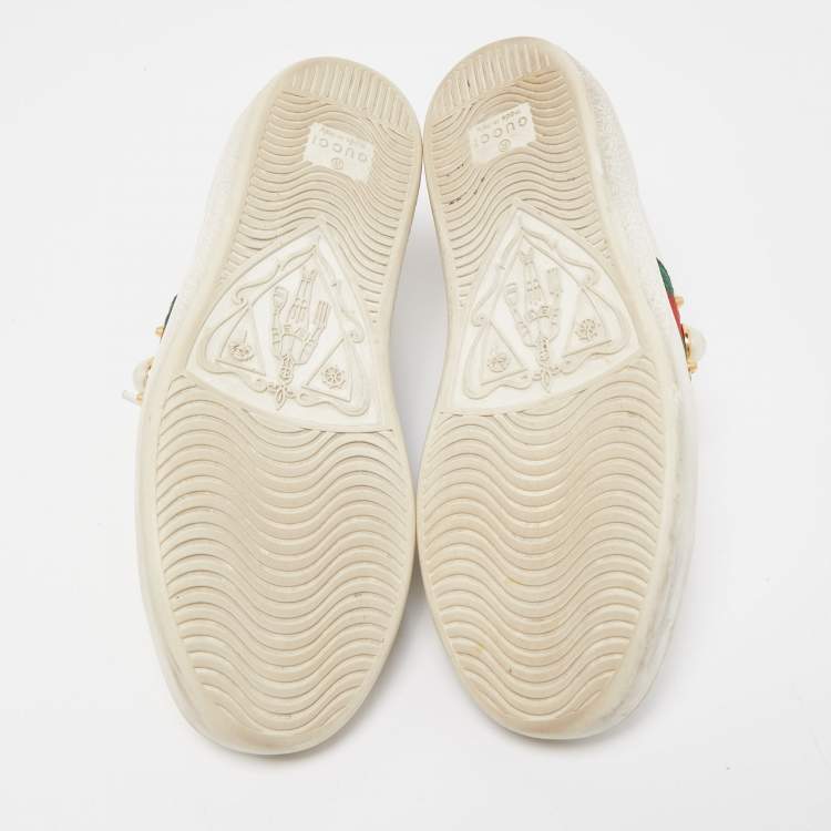 Pre Owned Gucci White Leather Pearl Embellished and Studded Ace Sneakers Size 35