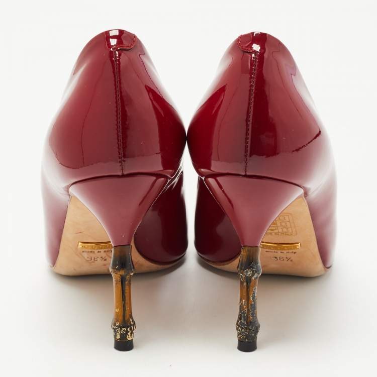 Pre Owned Gucci Red Patent Leather Pointed Toe Pumps Size 36.5