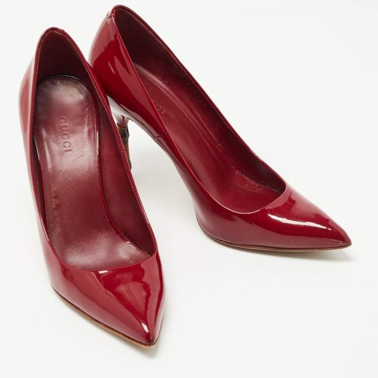Pre Owned Gucci Red Patent Leather Pointed Toe Pumps Size 36.5