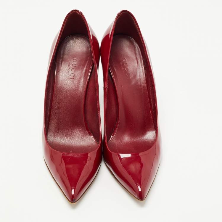 Pre Owned Gucci Red Patent Leather Pointed Toe Pumps Size 36.5