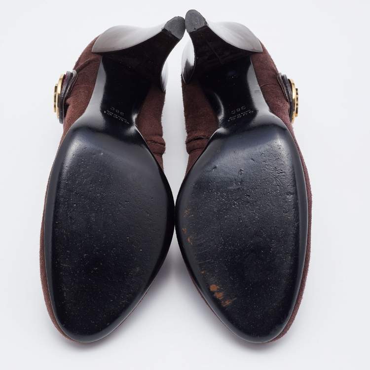 Pre Owned Gucci Brown Suede and Patent Leather Hysteria Ankle Booties Size 38