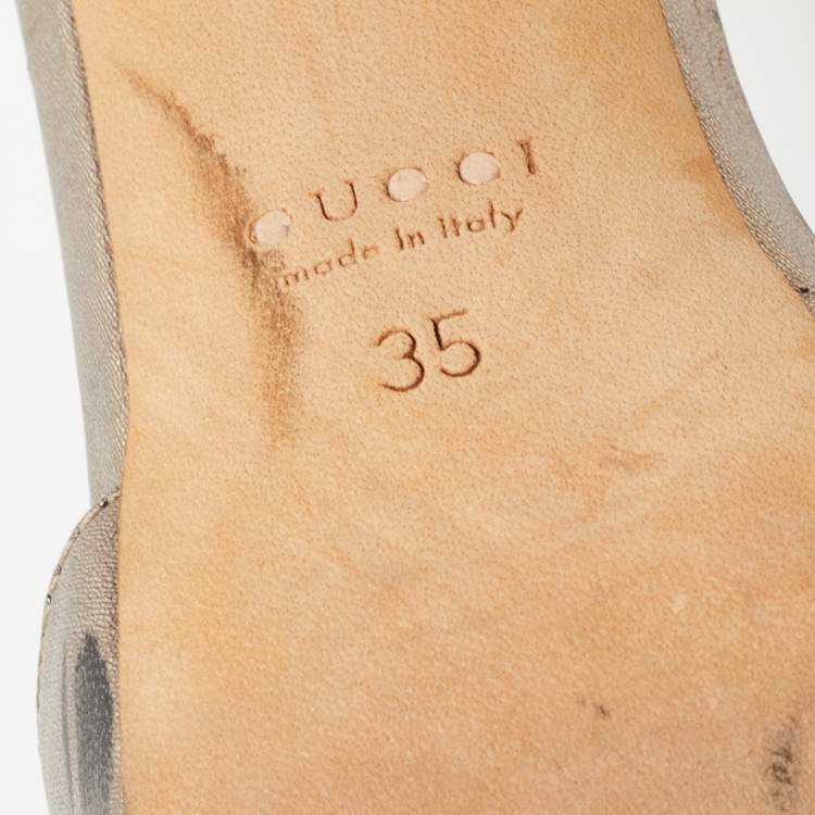 Pre Owned Gucci Metallic Bronze Leather Slide Sandals Size 35