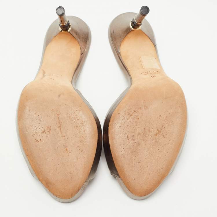 Pre Owned Gucci Metallic Bronze Leather Slide Sandals Size 35