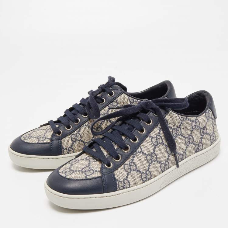 Gucci Beige/Navy Blue GG Canvas and Leather Sneakers Size 36 Gucci | TLC