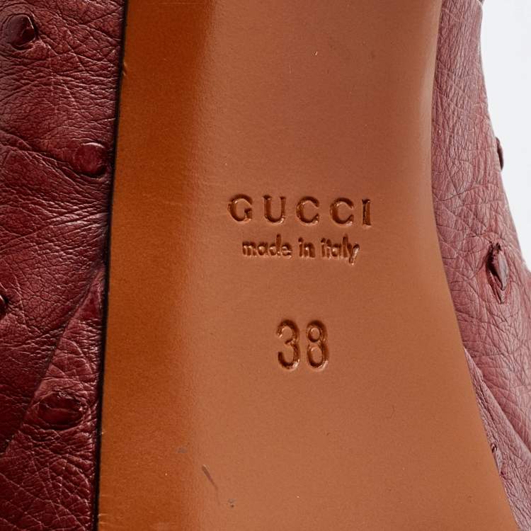 Pre Owned Gucci Rust Ostrich Betty T-Strap Platform Pumps Size 38