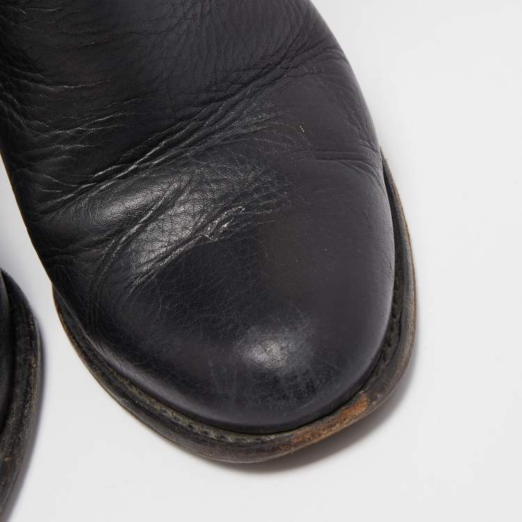 Pre Owned Gucci Black Leather Bamboo Tassel Knee Length Boots Size 39