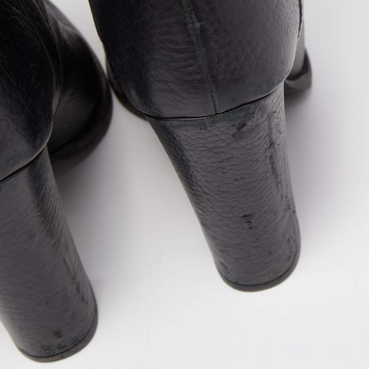 Pre Owned Gucci Black Leather Bamboo Tassel Knee Length Boots Size 39