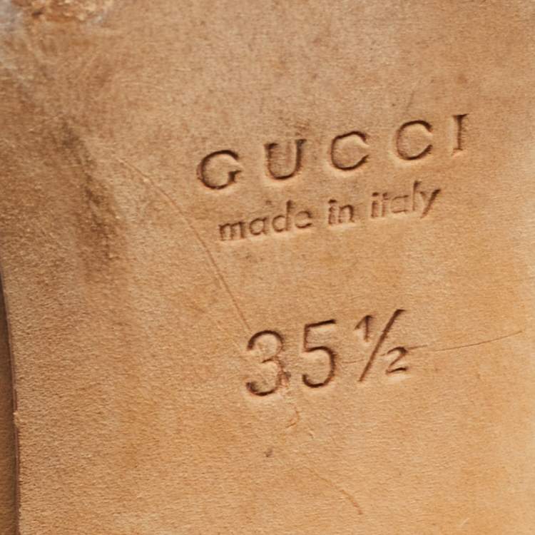 Pre Owned Gucci Brown Leather Interlocking G Buckle Slide Sandals Size 35.5