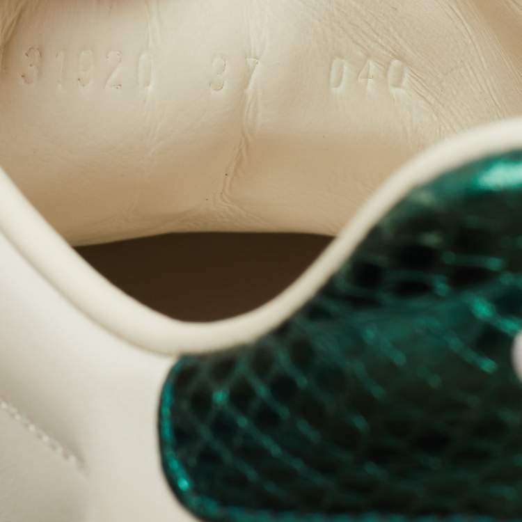 مملوكة مسبقًا Gucci White/Red Leather and Snake Embossed Leather Ace Pineapple Sneakers Size 37