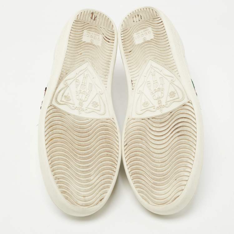 مملوكة مسبقًا Gucci White/Red Leather and Snake Embossed Leather Ace Pineapple Sneakers Size 37