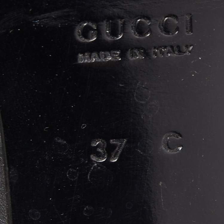 Pre Owned Gucci Dark Grey Leather Square Toe Platform Pumps Size 37 
