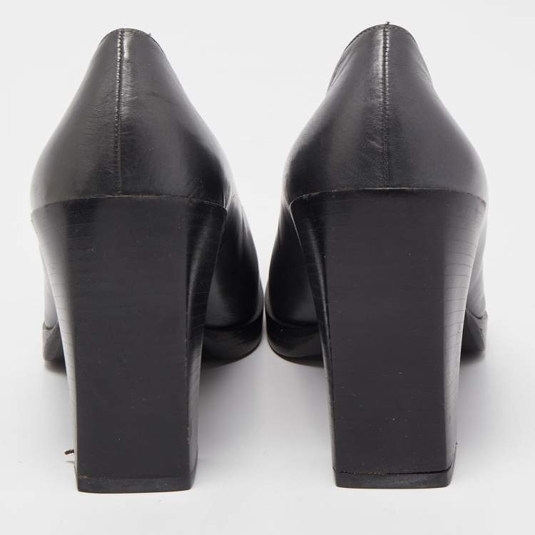 Pre Owned Gucci Dark Grey Leather Square Toe Platform Pumps Size 37 