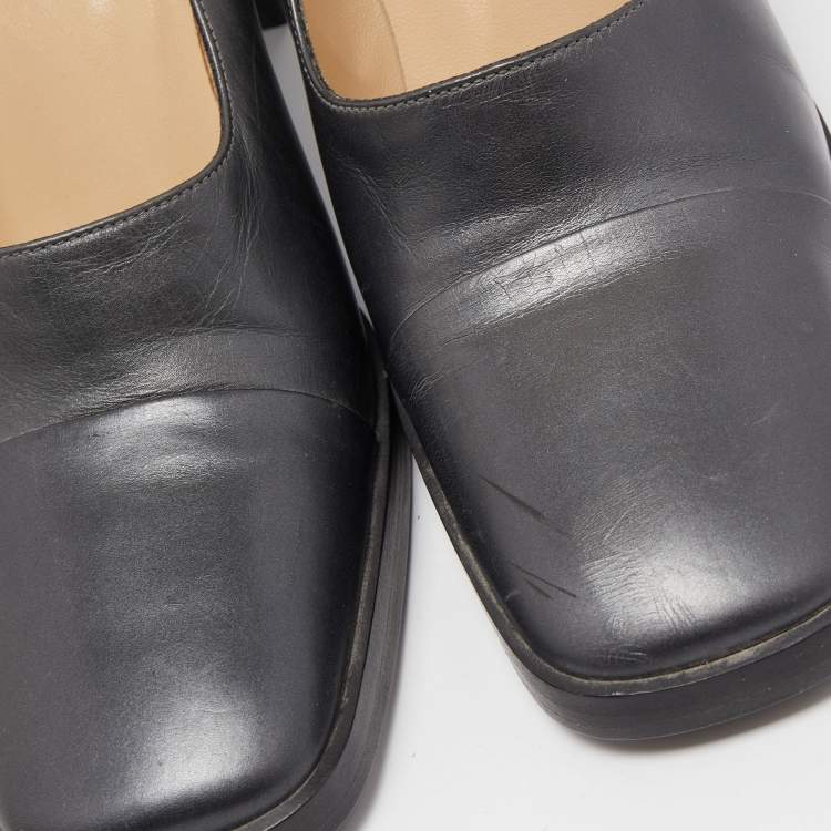 Pre Owned Gucci Dark Grey Leather Square Toe Platform Pumps Size 37 