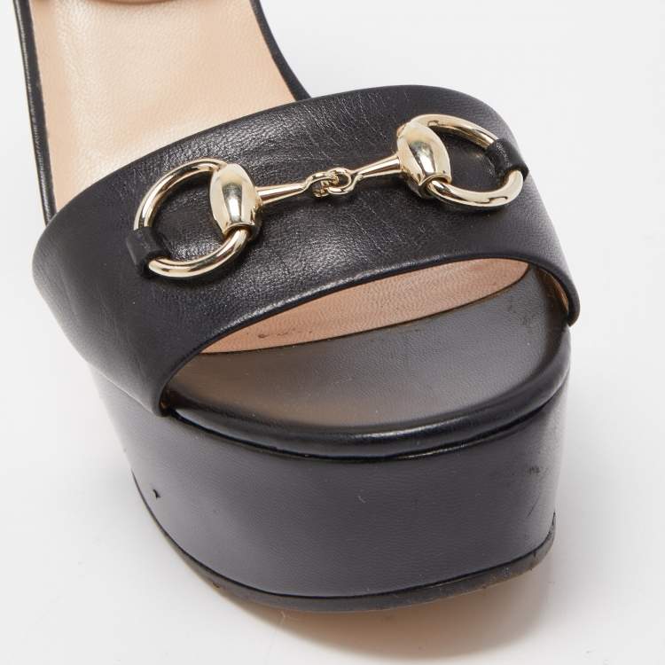 مملوكة مسبقًا Gucci Black Leather Claudie Ankle Strap Sandals Size 38.5