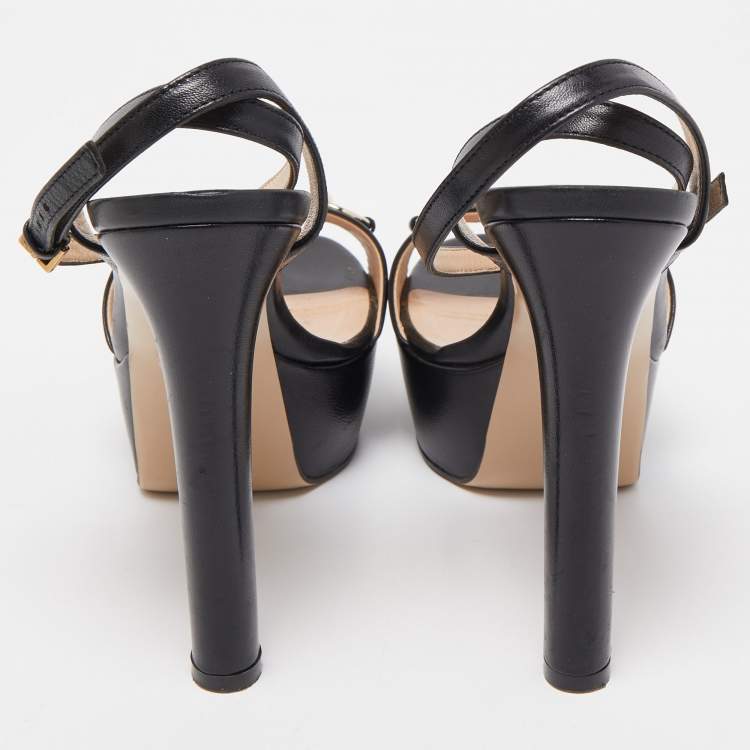 مملوكة مسبقًا Gucci Black Leather Claudie Ankle Strap Sandals Size 38.5