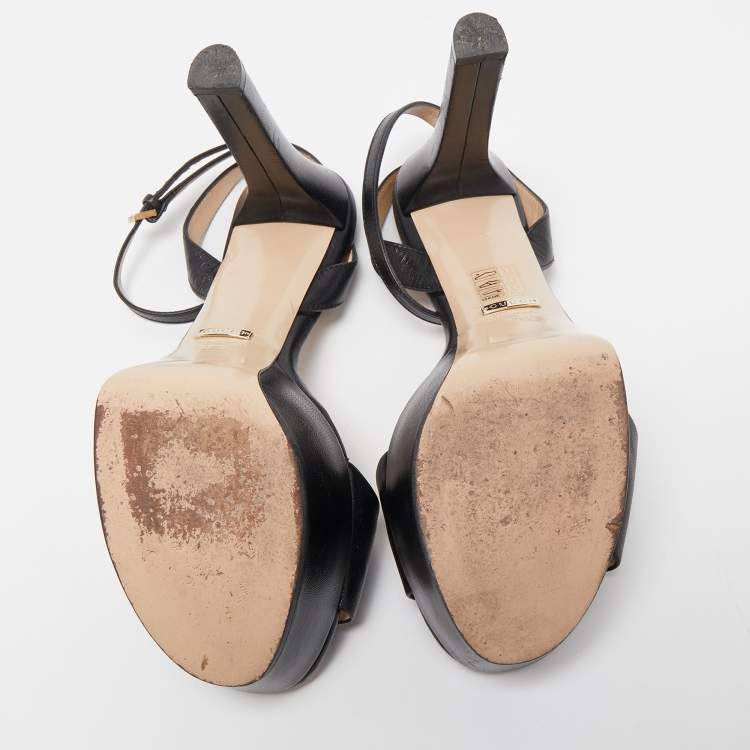 مملوكة مسبقًا Gucci Black Leather Claudie Ankle Strap Sandals Size 38.5