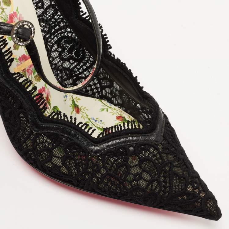Pre Owned Gucci Black Mesh and Lace Virginia Mary Jane Pumps Size 38.5