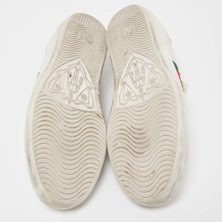 Pre Owned Gucci White Leather Faux Pearl Embellished Ace Sneakers Size 37.5