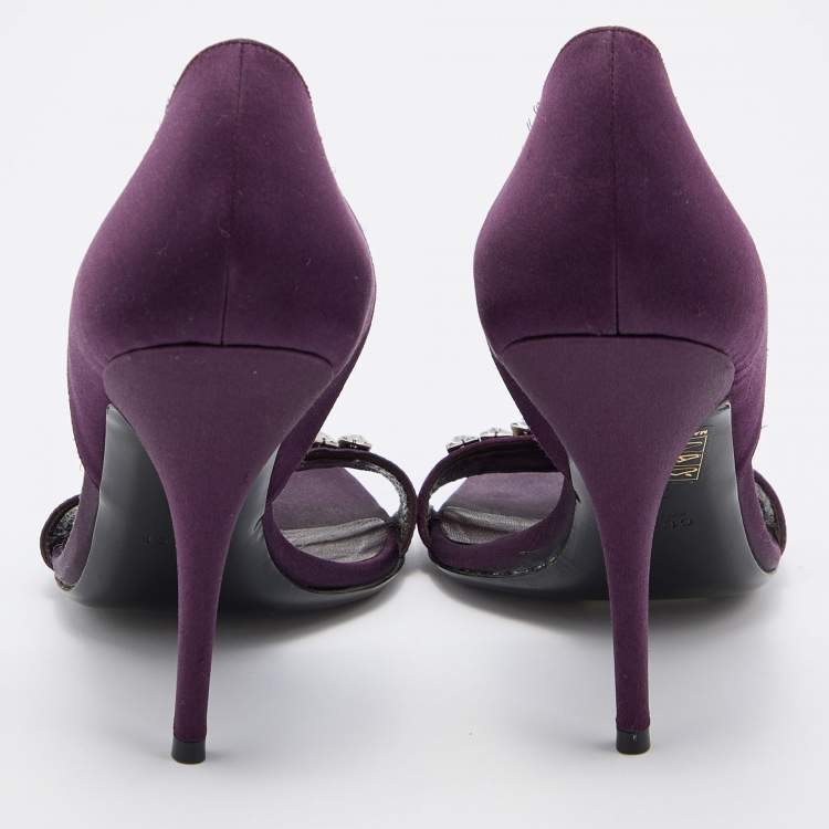 Pre Owned Gucci Purple Satin Crystal Embellished D'orsay Sandals Size 39