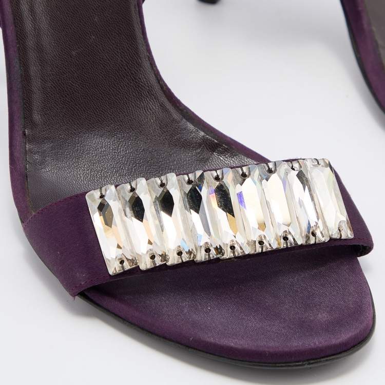 Pre Owned Gucci Purple Satin Crystal Embellished D'orsay Sandals Size 39