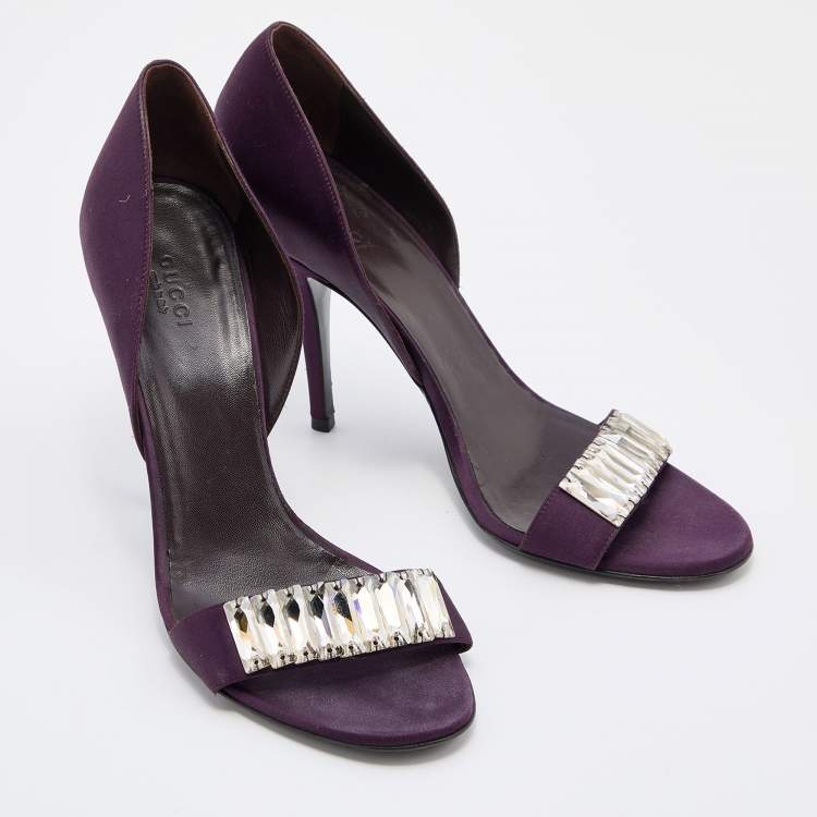 Pre Owned Gucci Purple Satin Crystal Embellished D'orsay Sandals Size 39
