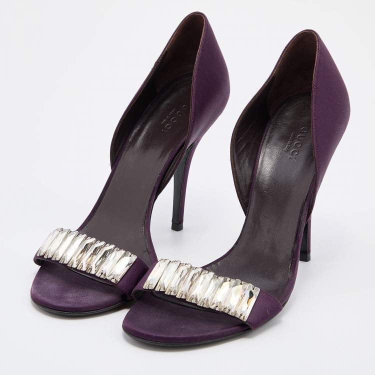 Pre Owned Gucci Purple Satin Crystal Embellished D'orsay Sandals Size 39