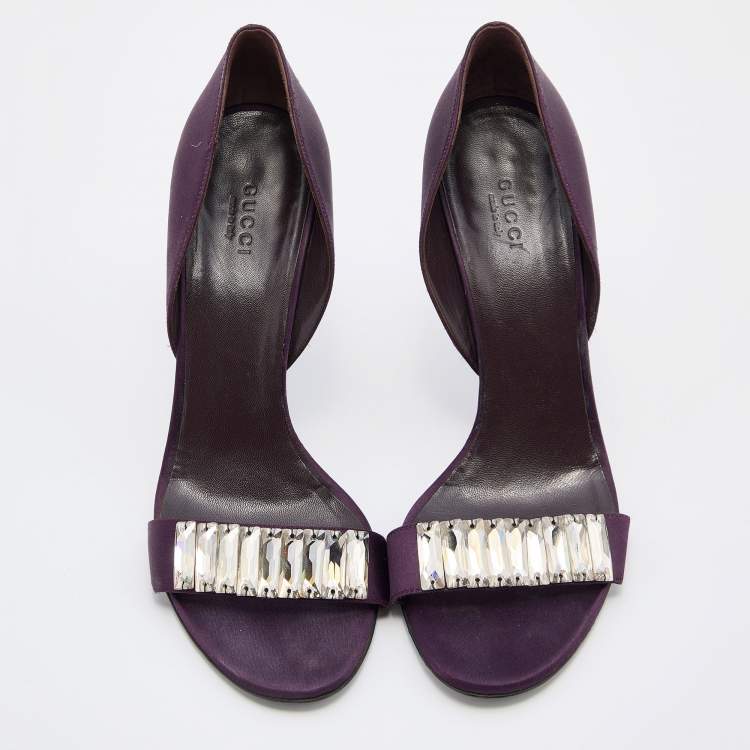 Pre Owned Gucci Purple Satin Crystal Embellished D'orsay Sandals Size 39