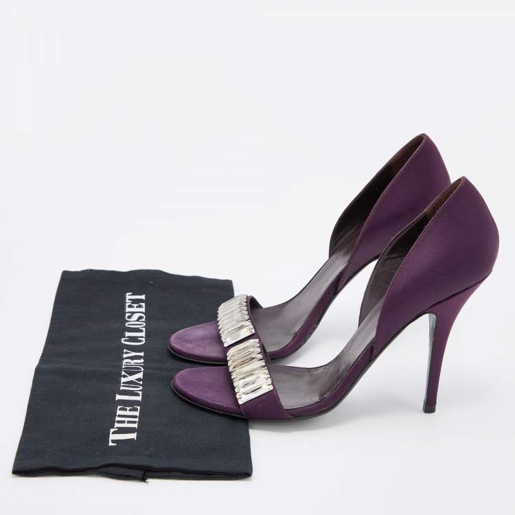 Pre Owned Gucci Purple Satin Crystal Embellished D'orsay Sandals Size 39