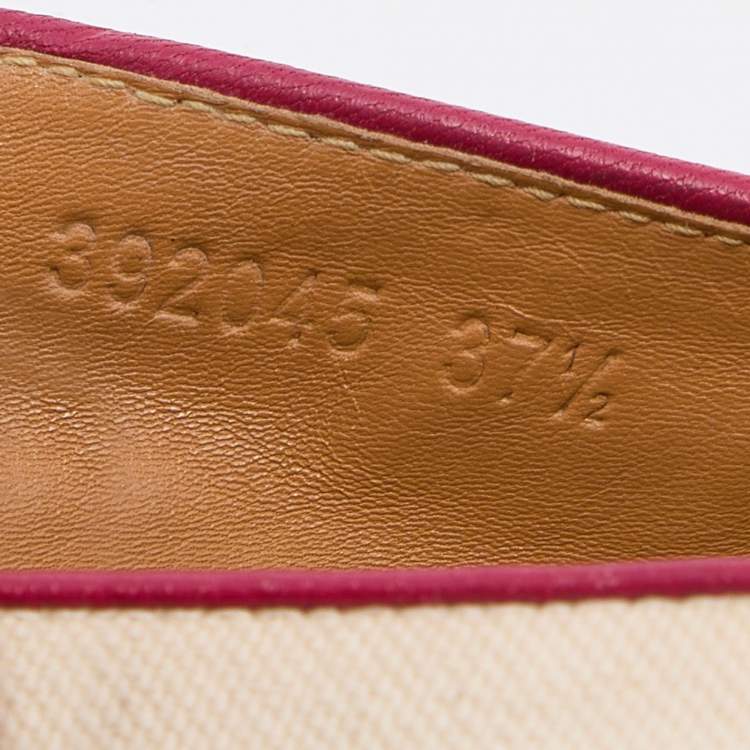 Pre Owned Gucci Beige/Pink Canvas and Leather Espadrille Flats Size 37.5